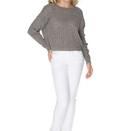 Cozy Knit Boat Neck Sweater with Peekaboo Stitch - Très Elite