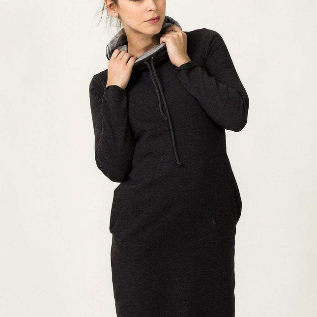 Cozy Knit Sweater Dress with Stylish Chimney Neckline and Handy Side Pockets