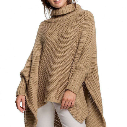 Cozy Knit Turtleneck Poncho Cape - Très Elite