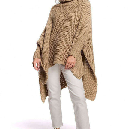 Cozy Knit Turtleneck Poncho Cape - Très Elite