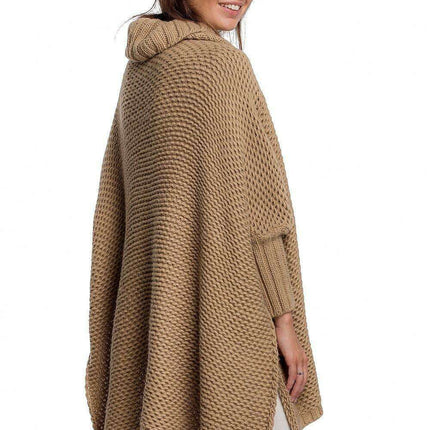 Cozy Knit Turtleneck Poncho Cape - Très Elite