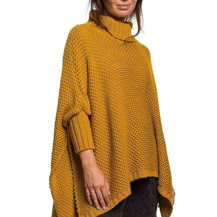 Cozy Knit Turtleneck Poncho Cape - Très Elite