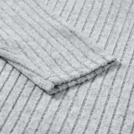Cozy Light Grey V-Neck Ribbed Knit Lounge Set for Stylish Relaxation - Très Elite