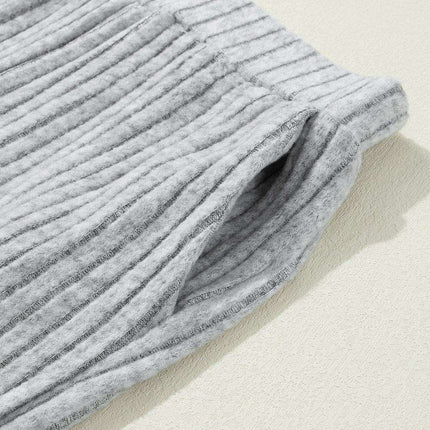Cozy Light Grey V-Neck Ribbed Knit Lounge Set for Stylish Relaxation - Très Elite