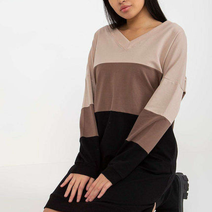Cozy Parisian Heart Neckline Long Sleeve Sweatshirt Dress - Très Elite