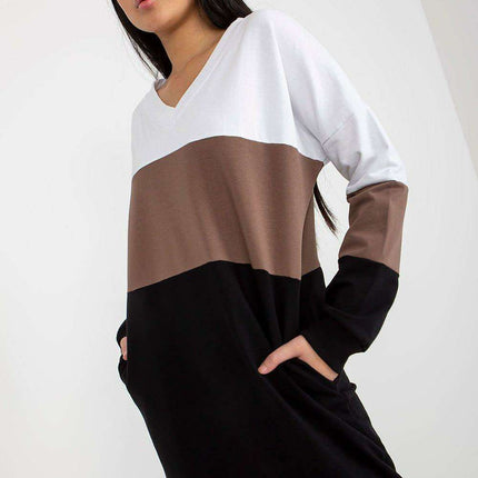 Cozy Parisian Heart Neckline Long Sleeve Sweatshirt Dress - Très Elite