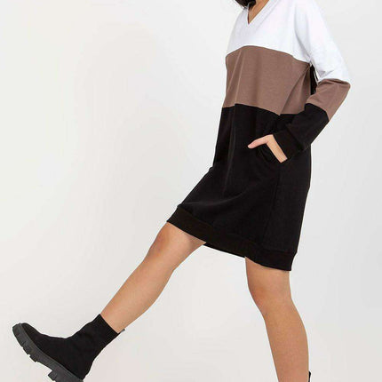 Cozy Parisian Heart Neckline Long Sleeve Sweatshirt Dress - Très Elite
