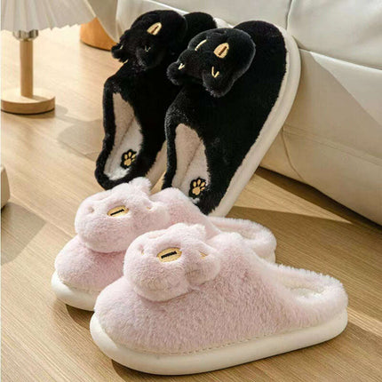 Cozy Plush Cat Face Slippers for Couples - Soft Cotton Slip-Ons for Winter Warmth - Très Elite