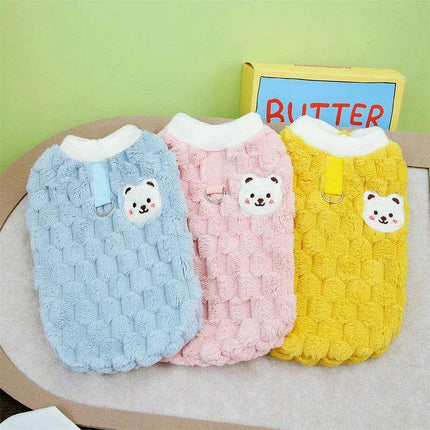 Cozy Plush Sweet Bear Print Winter Sweater for Small Dogs & Puppies with Secure Buckle Closure - Très Elite