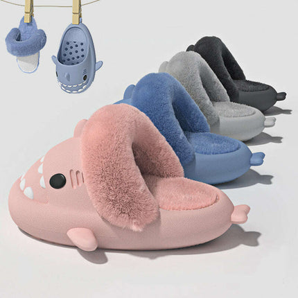 Cozy Shark Plush Slippers for Couples - Detachable Warm Fuzzy House Shoes - Très Elite
