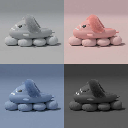 Cozy Shark Plush Slippers for Couples - Detachable Warm Fuzzy House Shoes - Très Elite