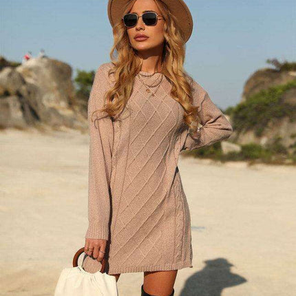 Cozy Twist Long Sleeve Sweater Dress - Très Elite