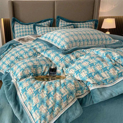 Cozy Winter Plush Coral Velvet 4-Piece Bedding Ensemble – Ultra Soft Flannel Duvet Cover, Quilt, and Sheet Set - Très Elite