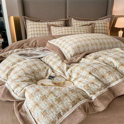 Cozy Winter Plush Coral Velvet 4-Piece Bedding Ensemble – Ultra Soft Flannel Duvet Cover, Quilt, and Sheet Set - Très Elite