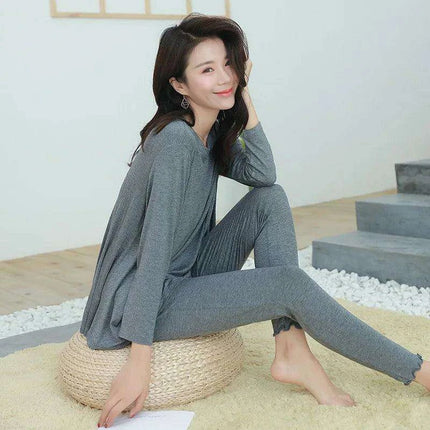Cozy Women's Modal Pajama Set with Long Sleeve Top and Pants for Relaxation and Sleep - Très Elite