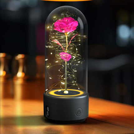 Creative 2 In 1 Rose Flowers LED Light And Bluetooth-compatible Speaker Valentine's Day Gift Rose Luminous Night Light Ornament In Glass Cover..