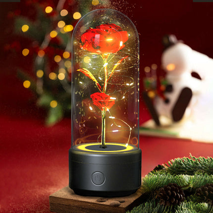 Creative 2 In 1 Rose Flowers LED Light And Bluetooth-compatible Speaker Valentine's Day Gift Rose Luminous Night Light Ornament In Glass Cover..