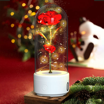 Creative 2 In 1 Rose Flowers LED Light And Bluetooth-compatible Speaker Valentine's Day Gift Rose Luminous Night Light Ornament In Glass Cover..