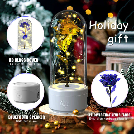 Creative 2 In 1 Rose Flowers LED Light And Bluetooth-compatible Speaker Valentine's Day Gift Rose Luminous Night Light Ornament In Glass Cover - Très Elite
