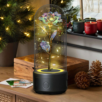 Creative 2 In 1 Rose Flowers LED Light And Bluetooth-compatible Speaker Valentine's Day Gift Rose Luminous Night Light Ornament In Glass Cover - Très Elite
