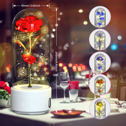 Creative 2 In 1 Rose Flowers LED Light And Bluetooth-compatible Speaker Valentine's Day Gift Rose Luminous Night Light Ornament In Glass Cover - Très Elite