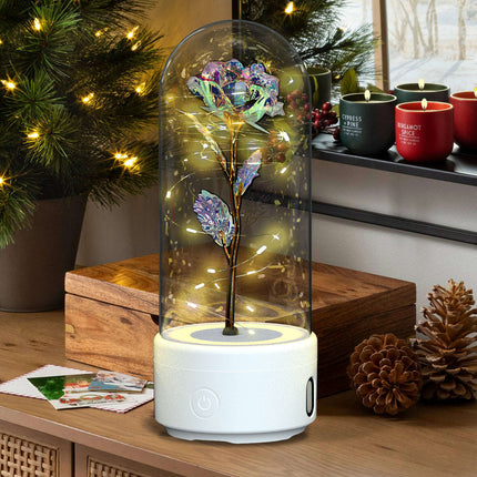 Creative 2 In 1 Rose Flowers LED Light And Bluetooth-compatible Speaker Valentine's Day Gift Rose Luminous Night Light Ornament In Glass Cover - Très Elite