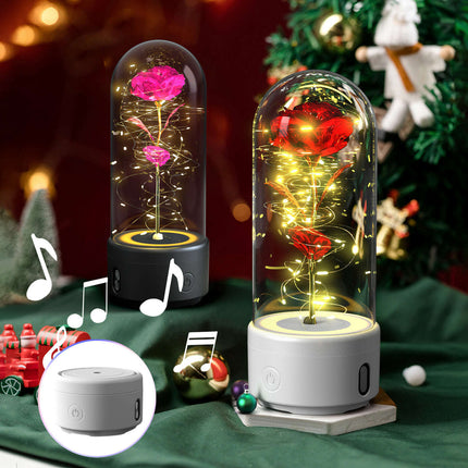 Creative 2 In 1 Rose Flowers LED Light And Bluetooth-compatible Speaker Valentine's Day Gift Rose Luminous Night Light Ornament In Glass Cover - Très Elite