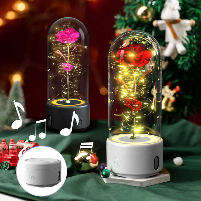 Creative 2 In 1 Rose Flowers LED Light And Bluetooth-compatible Speaker Valentine's Day Gift Rose Luminous Night Light Ornament In Glass Cover..