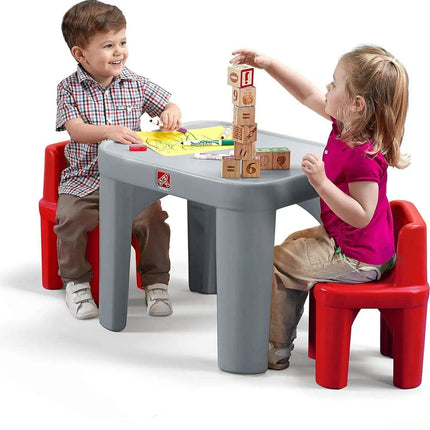 Creative Playtime Table and Chair Set for Kids in Gray and Red..