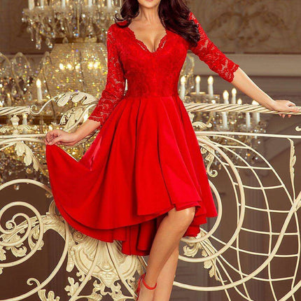 Crimson Elegance Asymmetrical Evening Gown from Europe - Très Elite