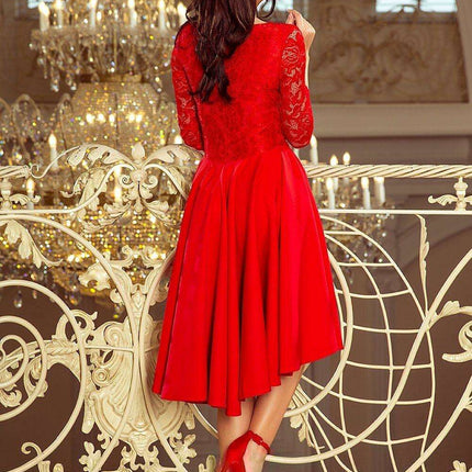 Crimson Elegance Asymmetrical Evening Gown from Europe - Très Elite
