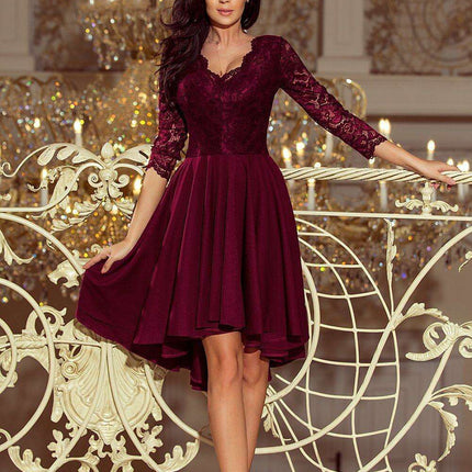 Crimson Elegance Asymmetrical Evening Gown from Europe - Très Elite