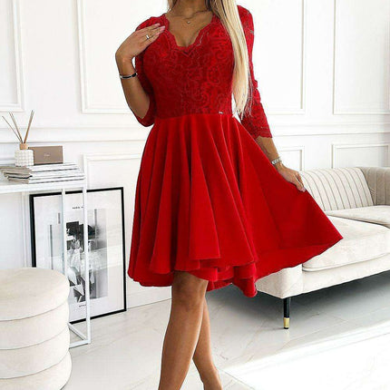 Crimson Elegance Asymmetrical Evening Gown from Europe - Très Elite