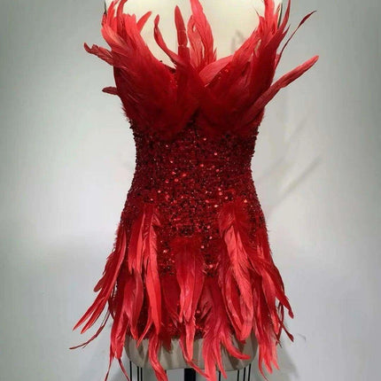 Crimson Elegance Feathered Night Out Dress - Luxe Edition