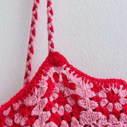 Crochet Patchwork Slip Dress with Ethnic Knit Accents - Très Elite