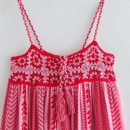 Crochet Patchwork Slip Dress with Ethnic Knit Accents - Très Elite