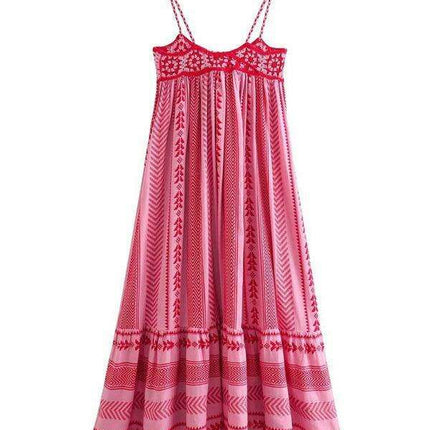 Crochet Patchwork Slip Dress with Ethnic Knit Accents - Très Elite