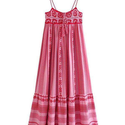 Crochet Patchwork Slip Dress with Ethnic Knit Accents - Très Elite