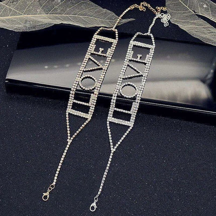 Crystal Charm: Love Letter Rhinestone Choker Necklace - Très Elite