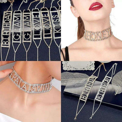 Crystal Charm: Love Letter Rhinestone Choker Necklace - Très Elite