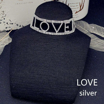 Crystal Charm: Love Letter Rhinestone Choker Necklace - Très Elite