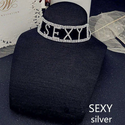 Crystal Charm: Love Letter Rhinestone Choker Necklace - Très Elite