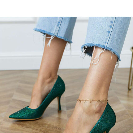 Crystal Embellished Green High Heels – Women's Pointed Toe Pumps 8.5cm - Très Elite