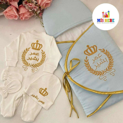 Custom Embroidered Baby Royalty 4-Piece Hospital Outfit Set - Personalized Cotton Collection - Très Elite