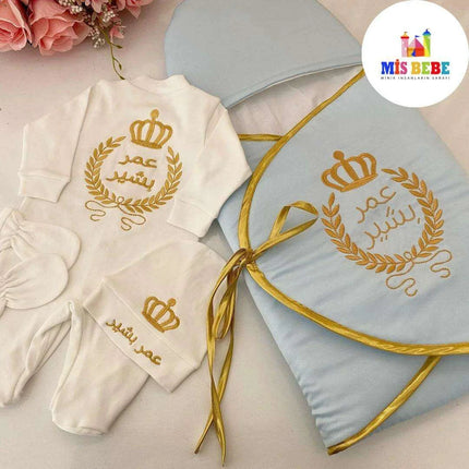 Custom Embroidered Baby Royalty 4-Piece Hospital Outfit Set - Personalized Cotton Collection - Très Elite