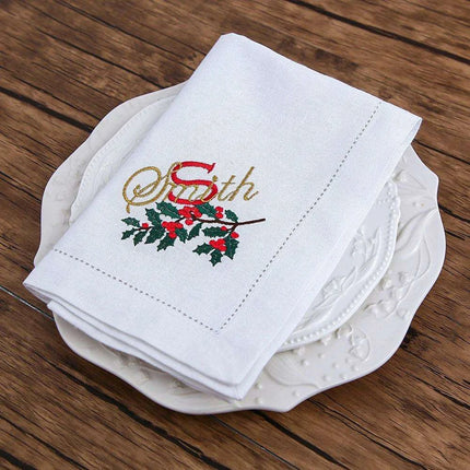 Custom Embroidered Festive Monogram Christmas Table Linen Collection - Très Elite