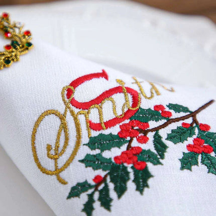 Custom Embroidered Festive Monogram Christmas Table Linen Collection - Très Elite
