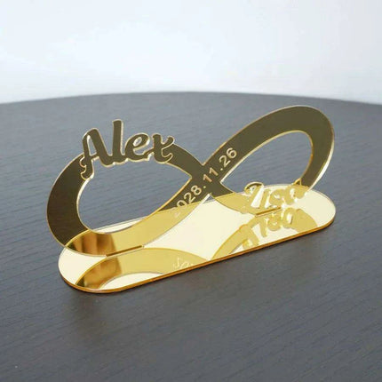 Custom Engraved Infinity Symbol Acrylic Mirror Wedding Table Centerpiece - Personalized Keepsake for Couples - Très Elite