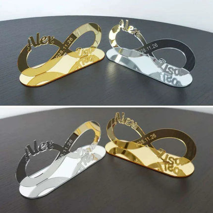 Custom Engraved Infinity Symbol Acrylic Mirror Wedding Table Centerpiece - Personalized Keepsake for Couples - Très Elite