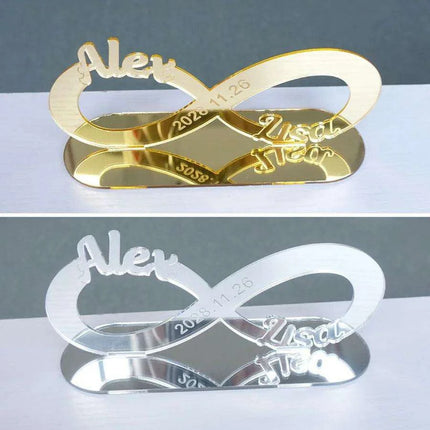 Custom Engraved Infinity Symbol Acrylic Mirror Wedding Table Centerpiece - Personalized Keepsake for Couples - Très Elite